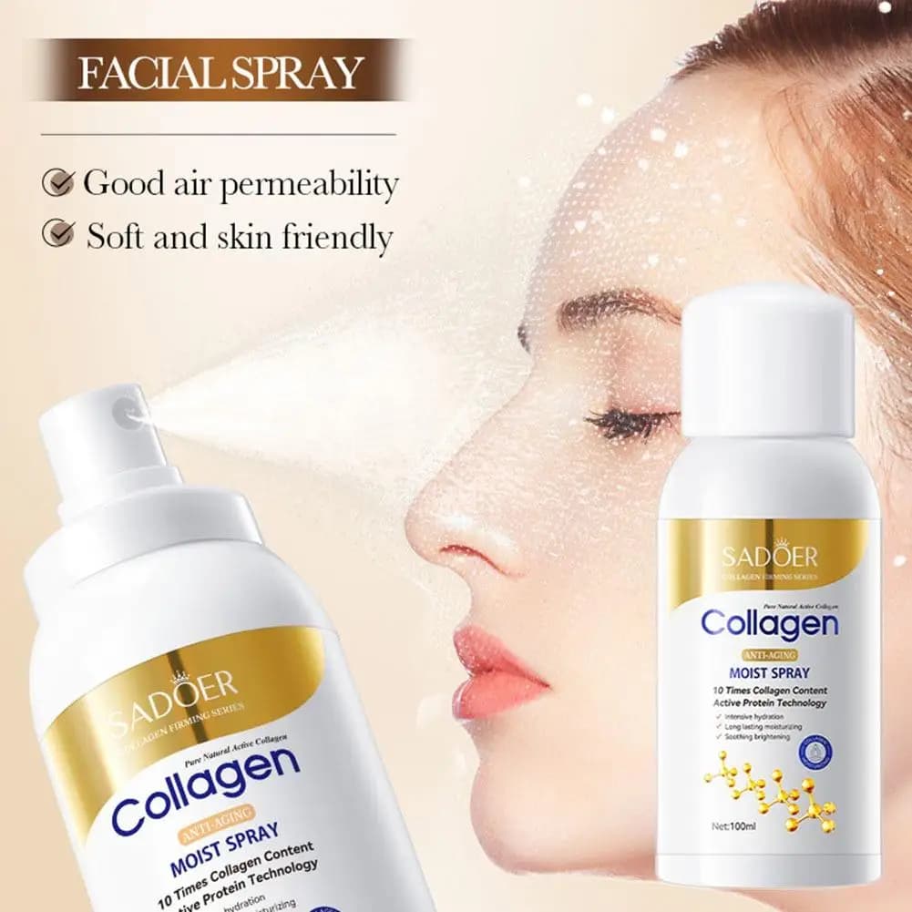 SADOER Collagen Moist Spray 100ml Spray Idratante con 10 Volte Più Collagene per Idratazione e Cura della Pelle, Adatto a Tutti i Tipi di Pelle e Uso Quotidiano
