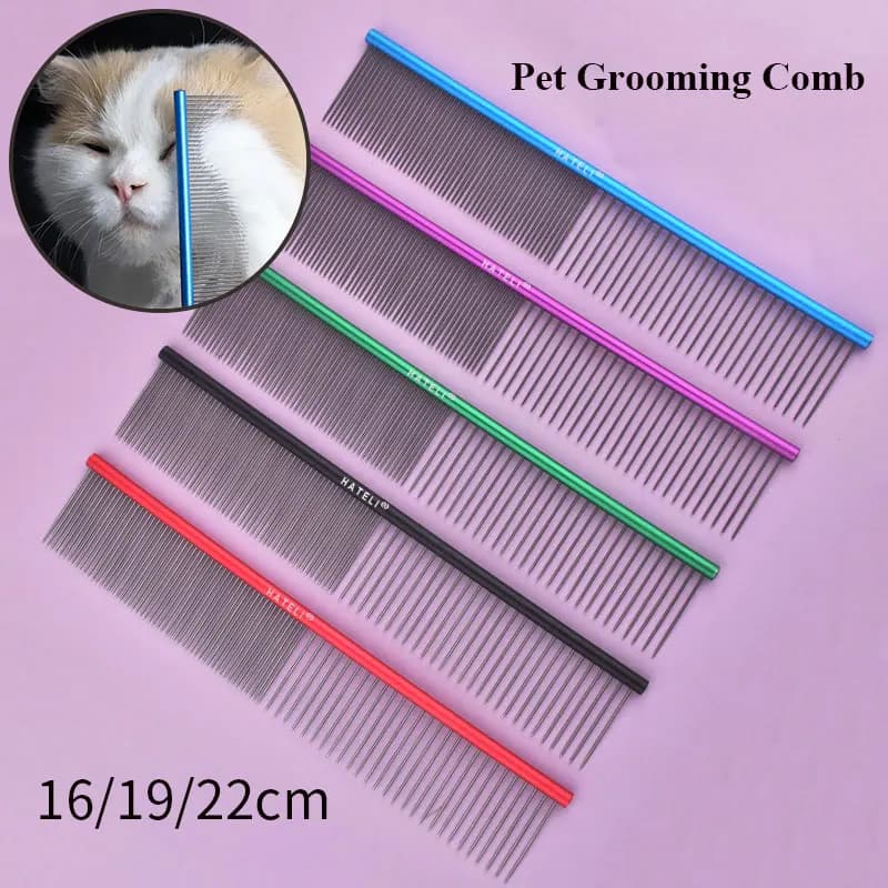 Pettini per toelettatura per cani in acciaio inossidabile per bellezza per animali domestici, spazzola per rimozione peli lunghi e spessi Pettini per toelettatura per cani da compagnia 16/19/22 cm