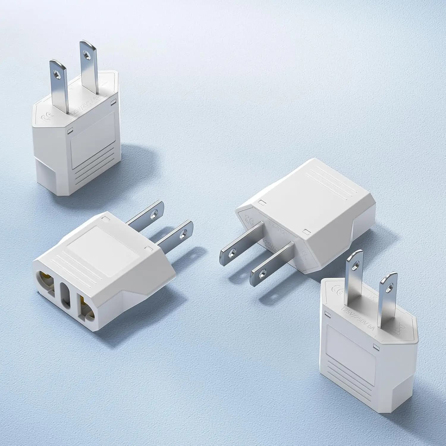 EU to US Plug Adapter, 2-Prong Type A Outlet, 660W 6A Max, 110-250V Travel Plug, 4-Pack