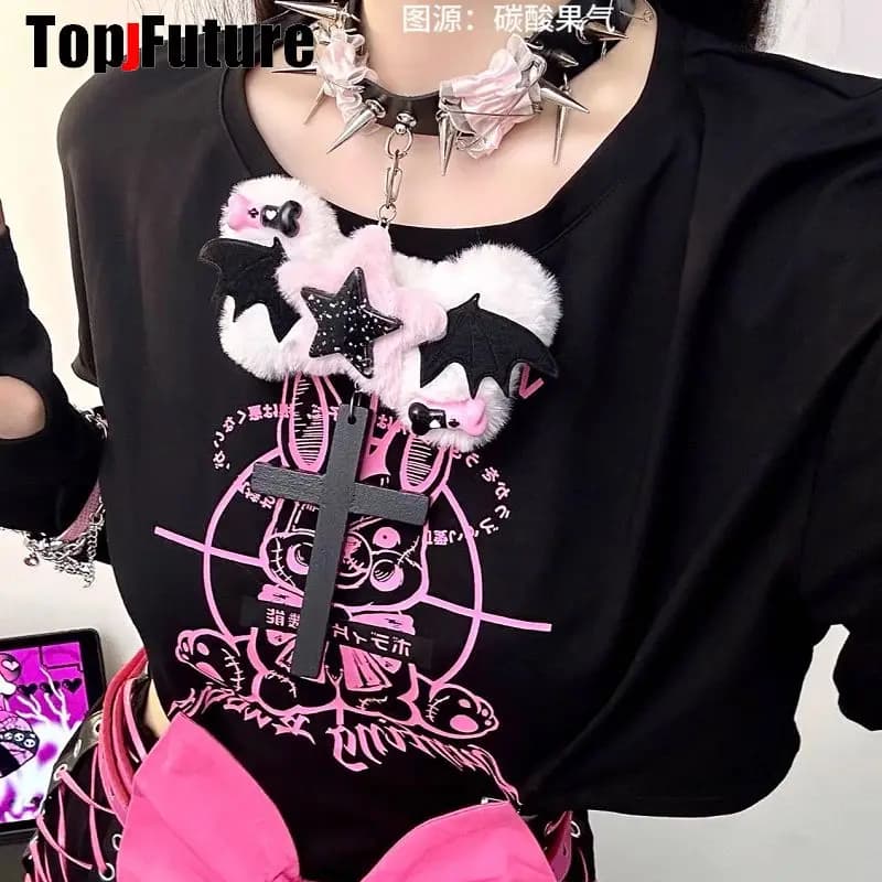 Women Y2K Girl wing punk Harajuku Gothic Lolita devil spike short necklace Halloween cosplay props subculture Chokers Choker
