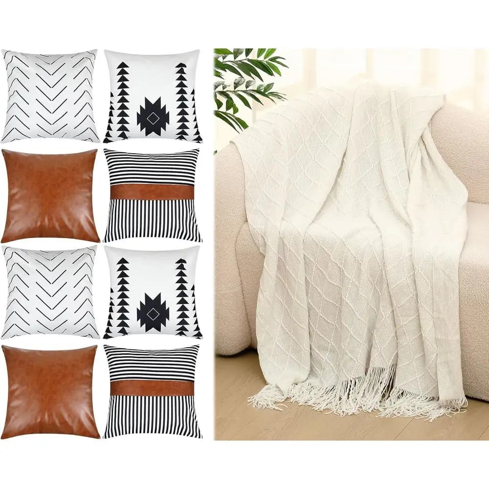 Covered and Loyalty Set Boho, Covered in Beige Knife and Loyalty in Linen for Sofa or Home Furniture