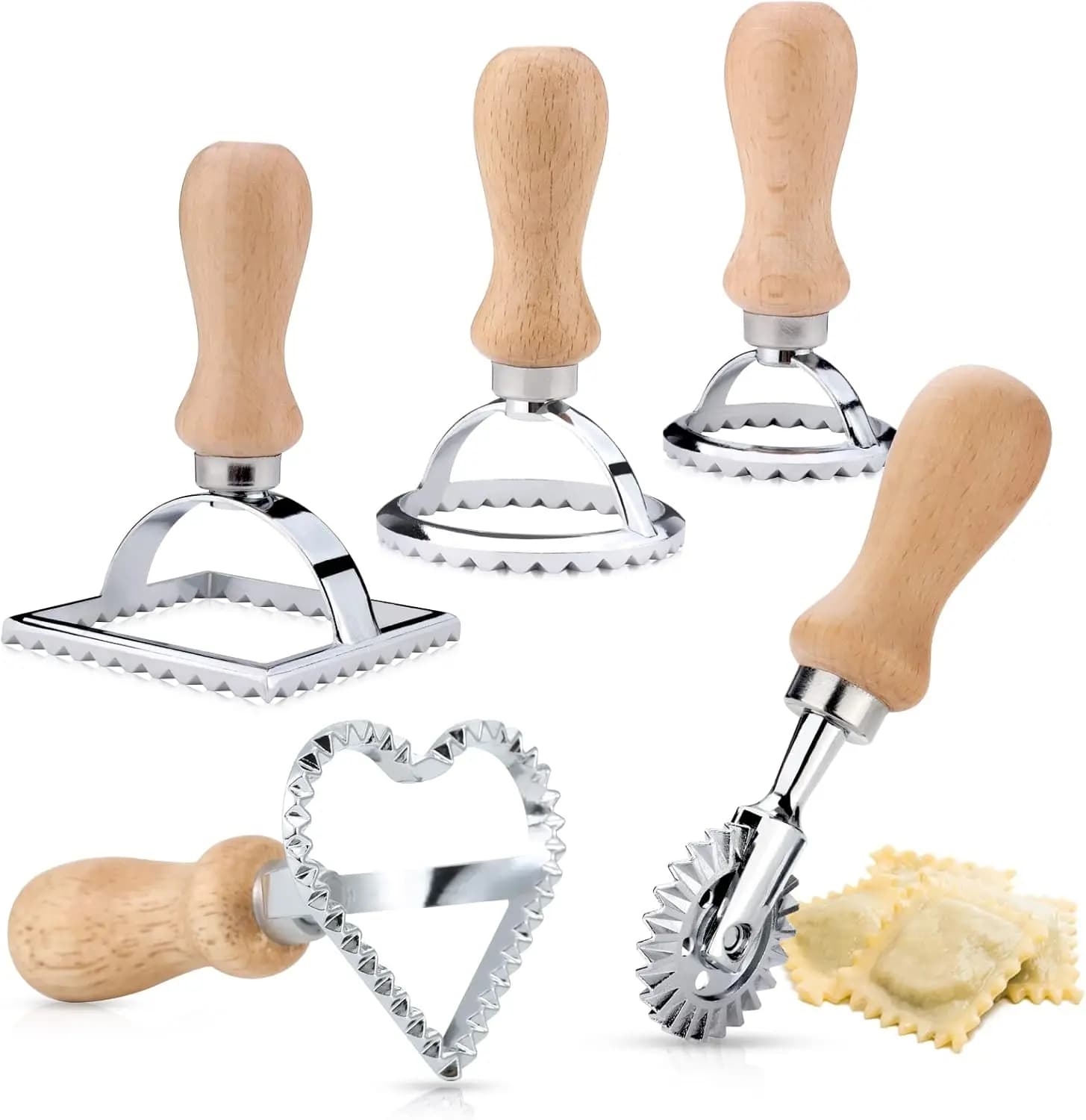 1pc/2pcs/4pcs/5pcs Ravioli Stamp Maker Cutter with Roller Wheel Wooden Handle for Ravioli, Pasta, Dumplings Lasagna, Pierogi