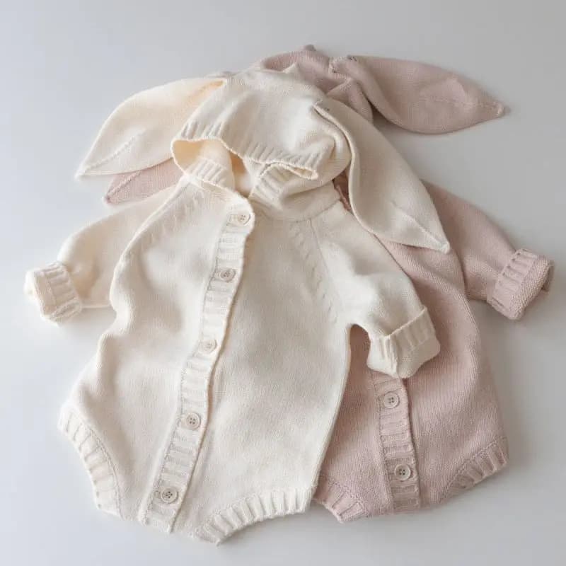 Body per bambini con orecchie da coniglio, simpatico pagliaccetto lavorato a maglia per bambini, coniglio pasquale, tuta intera