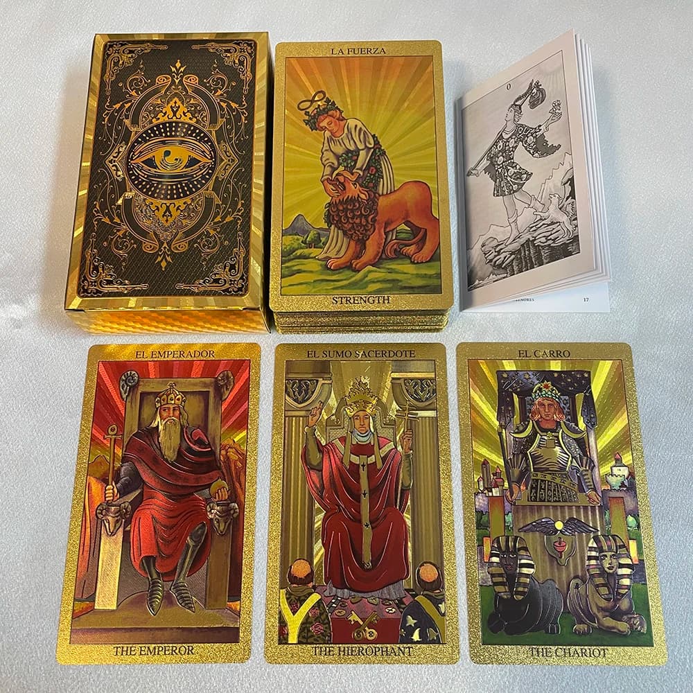 Carte dei tarocchi spagnoli in lamina d'oro 12x7 cm Mazzo di divinazione per principianti con guida carta in 2 lingue Toro Taro