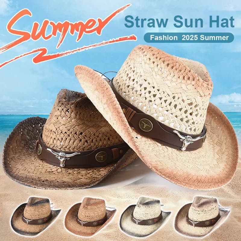 New Cowboy Western Women's Hat 2026 Summer Beach Paglia with Tesa Vintage Larga Panama Cowgirl Jazz Cap Sombrero Hombre