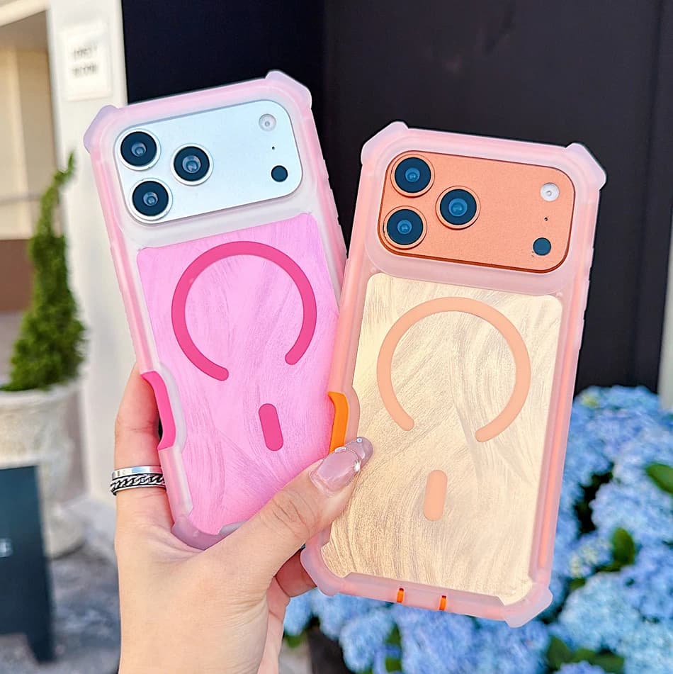 Magnetic Case For iPhone 17 Air 16 15 Pro Max Plus Air 14 13 Cases Laser Feather Pattern Wireless Charge Thick Shockproof Cover