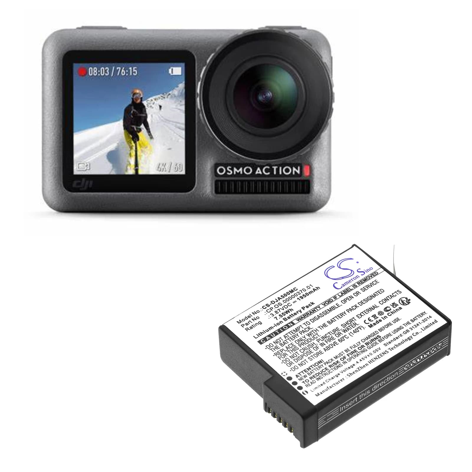 Replacement 3.87V 1950mAh Camera Battery BCX204-1950-3.87 CP.OS.00000441.01 for DJI Osmo 360 Osmo 360 8K Action 5