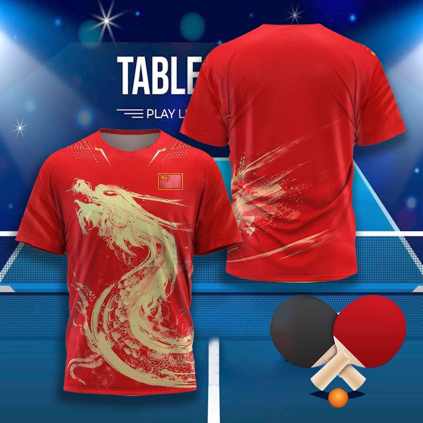 CINA Dragon T-shirt grafica da ping pong per uomo Abbigliamento Moda T-shirt sportiva da badminton Maglia da ping pong Camicie fitness da palestra