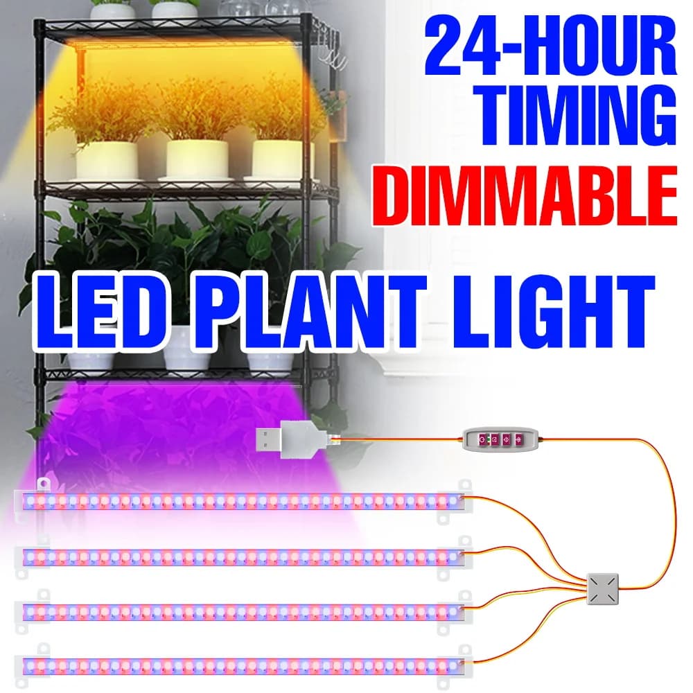 LED Grow Light USB Full Spectrum Indoor Plant Lamp 5V For Potted Flower Seeds Succulent Cactus Cultivation Fill Lighting 30/50CM