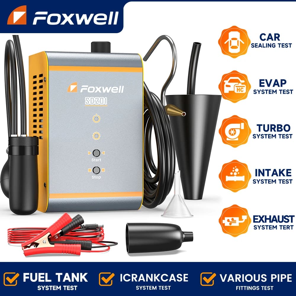 FOXWELL SD201 Car Smoke Generator 12V Automotive EVAP Smoke Machine Diagnostic Tester Vacuum Fuel Pipe Oil Leak Detector