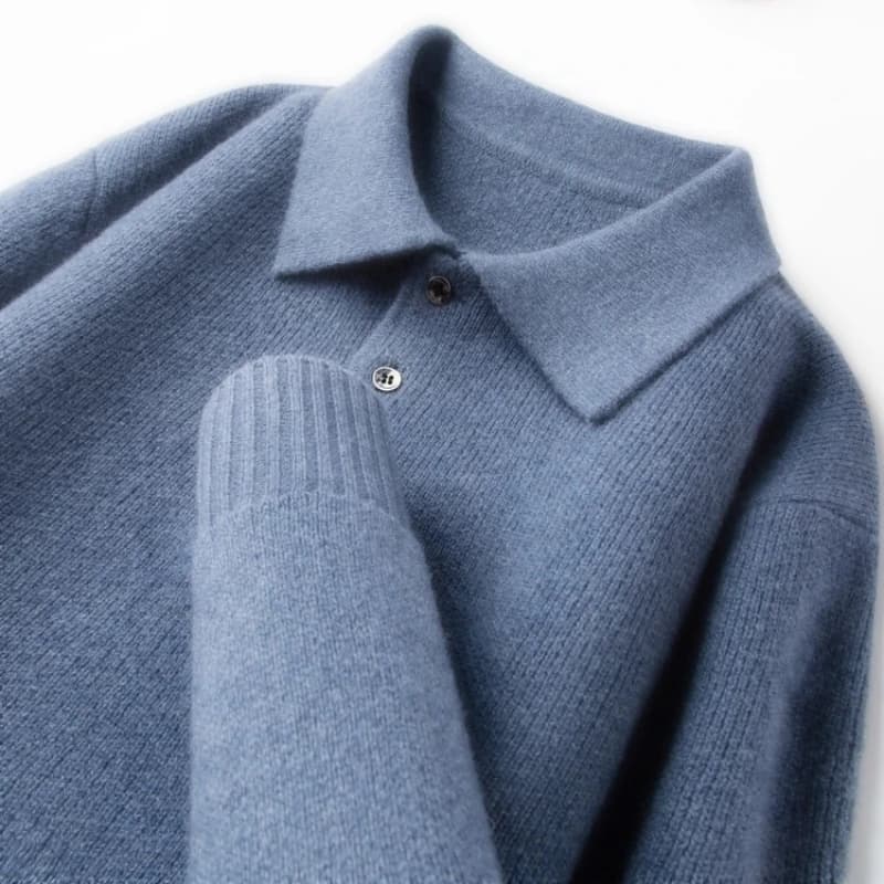 Pullover con colletto polo da 9,6% cashmere, 90%,4% lana | Maglione da uomo di lusso di fascia alta artigianale ispessito a quattro aghi
