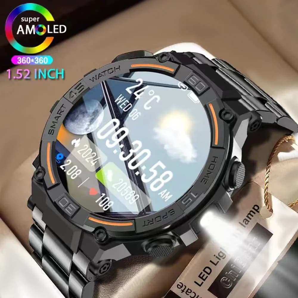 LAXASFIT Smart Watch da uomo Display HD da 1,52 pollici Edizione sportiva con torcia a LED Monitoraggio della frequenza cardiaca Chiamata Bluetooth 100+ Spo