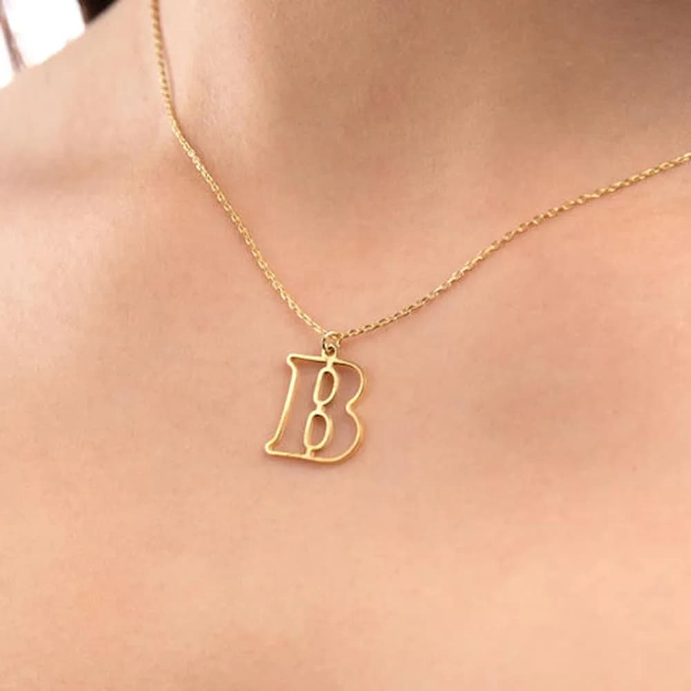 Collana con lettera cava, collana con lettera personalizzata, regalo di gioielleria per lei, collana con lettera maiuscola, collana con lettera personalizzata
