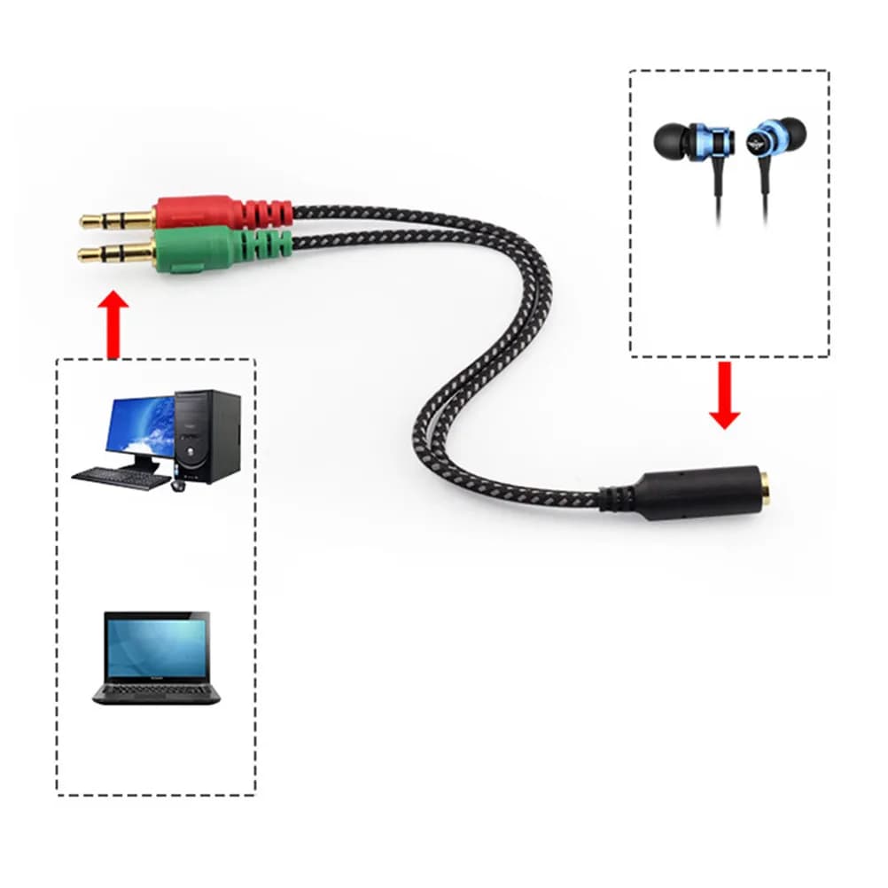 Cavo Splitter Audio da Femmina a 2 Maschi per Cuffie, Adattatore per Microfono PC, Convertitore per Auricolari, Laptop, Telefono Cellulare