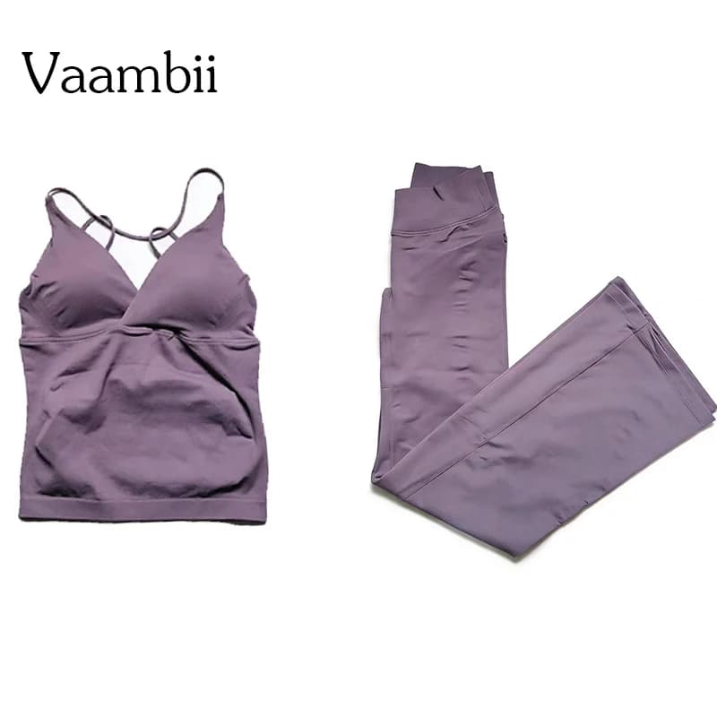 Vision Twist Front Longline Top+Flares Sports Vest Flares Suit 2 Piece Yoga Clothes Women's Tracksuit Athletic Wear Pilates