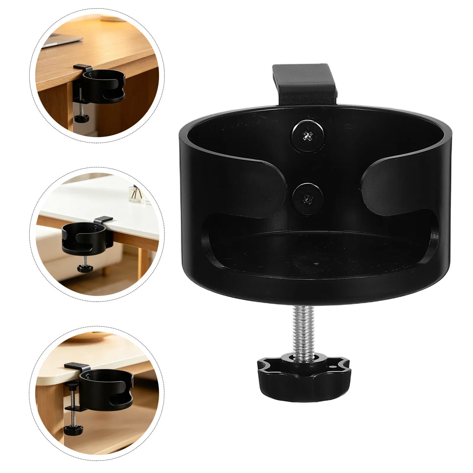 Desk Cup Holder Clamp Black Anti-Spill Table Cup Holder for Desktop Side Portable Water Bottle Stand Office Desk Accessories