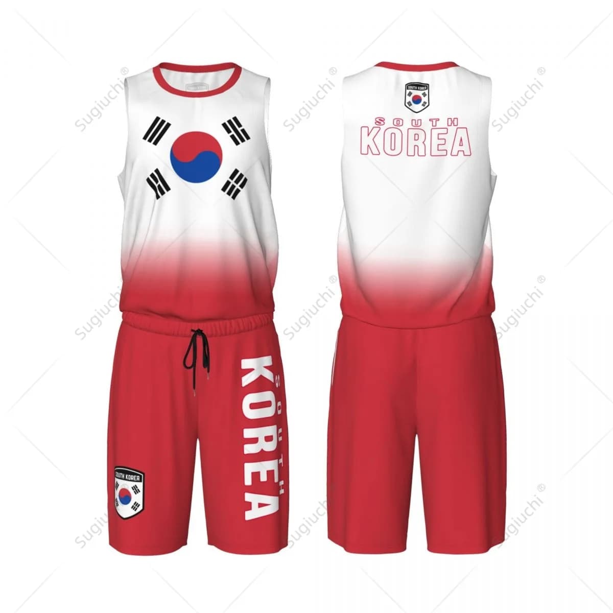 Set di maglie da basket con bandiera della Corea del Sud da uomo, maglietta e pantaloni in rete, senza maniche, nome personalizzato, numero unisex, esclusivo per squadra