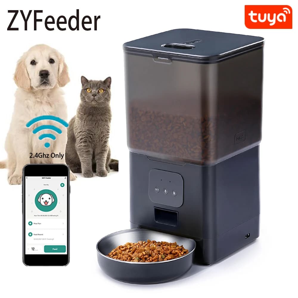 6L Smart WIFI Alimentatore automatico per animali domestici Controllo APP Dispenser di cibo per gatti Alimentatore automatico per cani Ciotola vocale per animali domestici Cibo secco