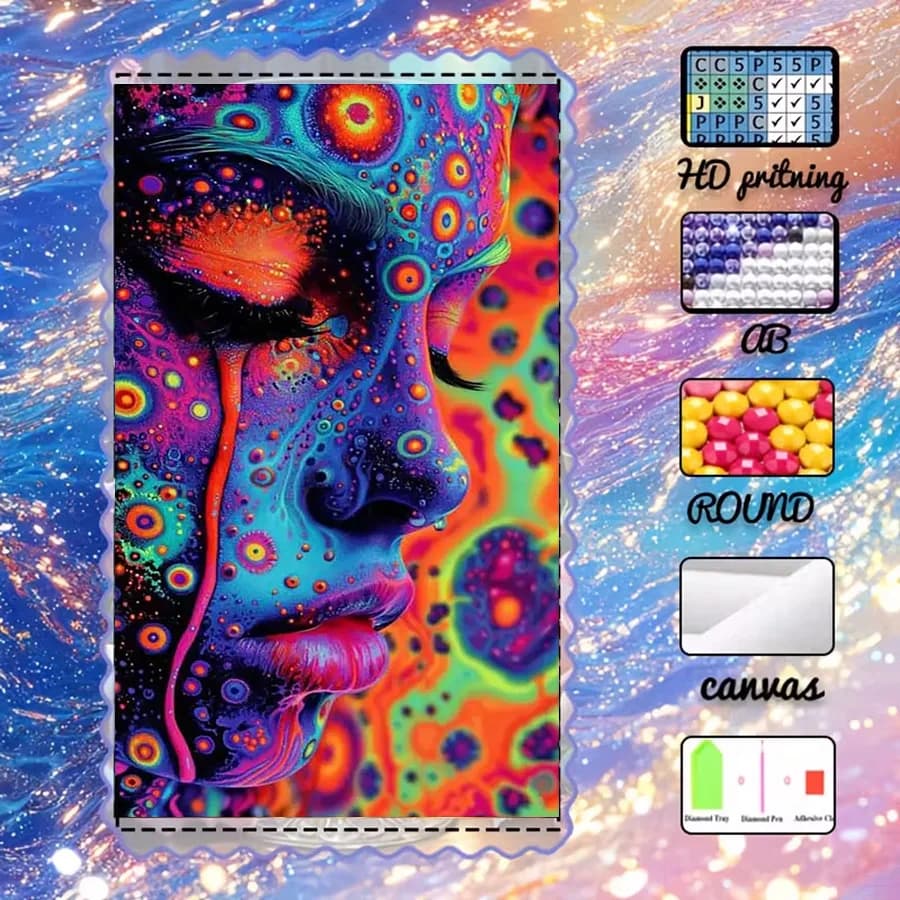 1 pezzo - 5D-DIY - Tessuto floccato - Trapano speciale - Set per pittura con diamanti - Viso da sogno - Mosaico - Arte con diamanti