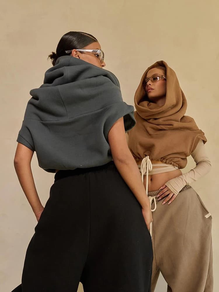 Leosoxs Pullover con cappuccio Canotta Donna Hipster Casual Semplice Selvaggio Basic Streetwear Autunno Moda Shirring Skinny Slim Vest