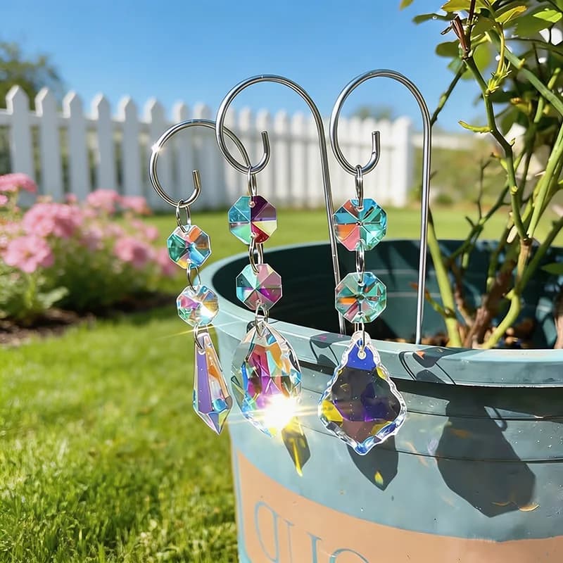 6Pcs Crystal Suncatcher Garden Stakes Mini Colorful Crystal Prism Hanging Ornaments Outdoor Potted Plant Yard Home Decor