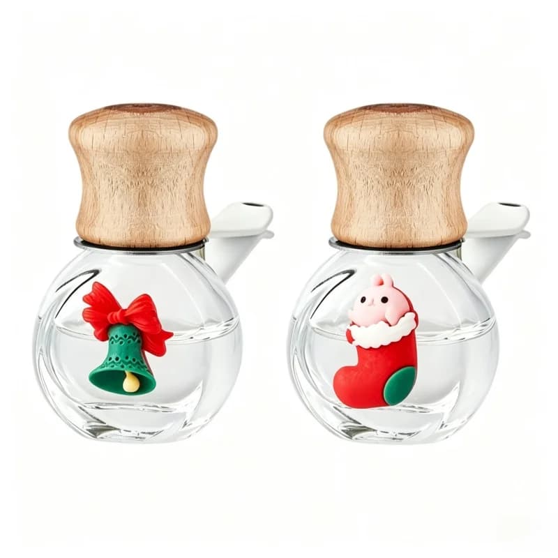 2 Pack Christmas Car Vent Clip Perfume Bottle Wood Cap Glass Diffuser Air Freshener Gift Box Tree Charm Auto Interior Decoration