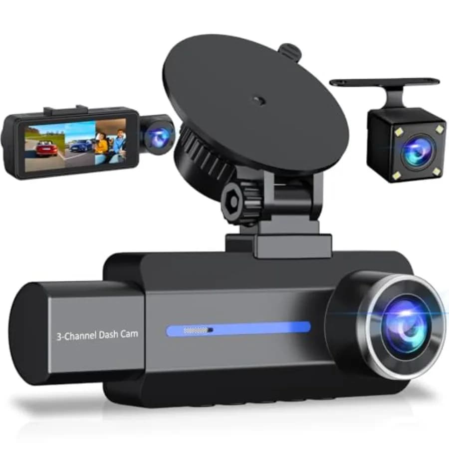 Dash Cam Anteriore e Posteriore 2.5K/1440P, Telecamera per Auto a 3 Canali con Scheda da 32GB, Schermo IPS da 3.16"