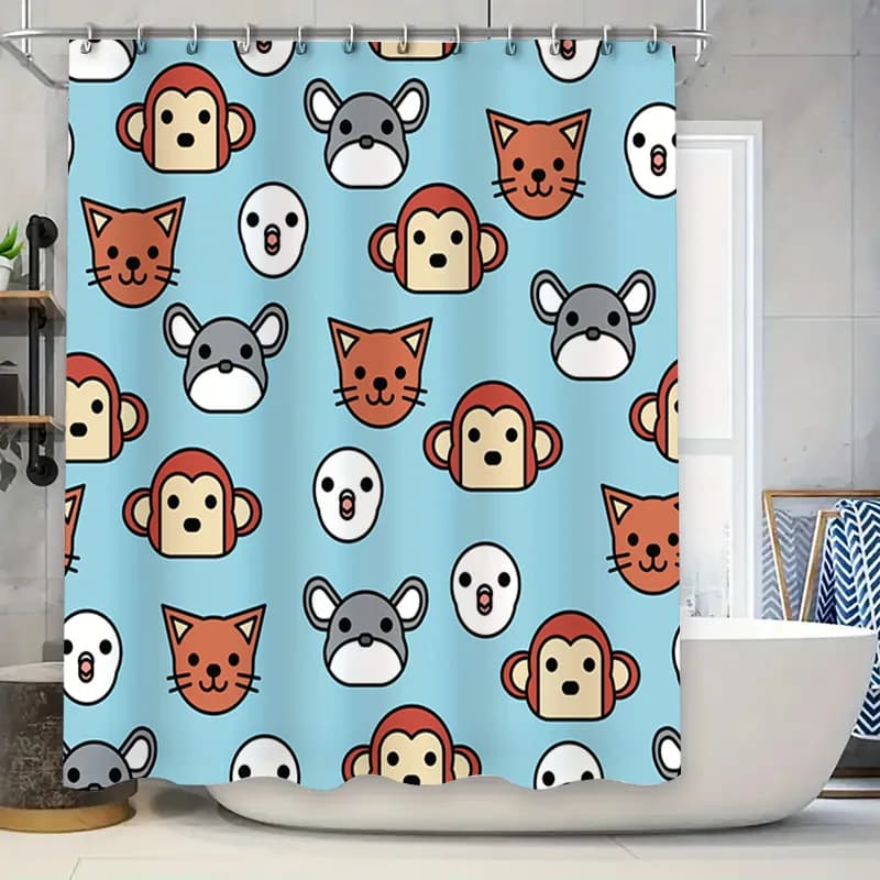 Tenda da doccia stampata con testa di animale con sfondo blu, perfetta per l'arredamento del bagno! (C017)