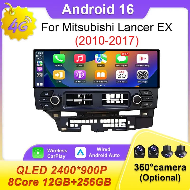 For Mitsubishi Lancer EX 2010-2017 LHD 12.3 inch Car Radio Wireless Auto Android 16 Carplay Multimedia Video Player Navi GPS BT