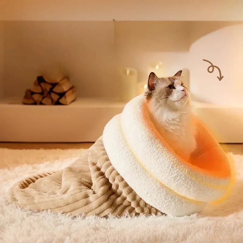 Cuccia Calda Invernale per Gatti, Sacco a Pelo con Foro, Nido Sicuro per Gatti Piccoli, Cuccia per Cani con Foro, Sensazione di Sicurezza, Nascondiglio