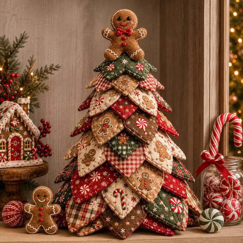 DIY Christmas Tree Quilting Patchwork Kit Santa Snowman Reindeer Fabric Sewing Material Package Holiday Table Ornament Craft Kit