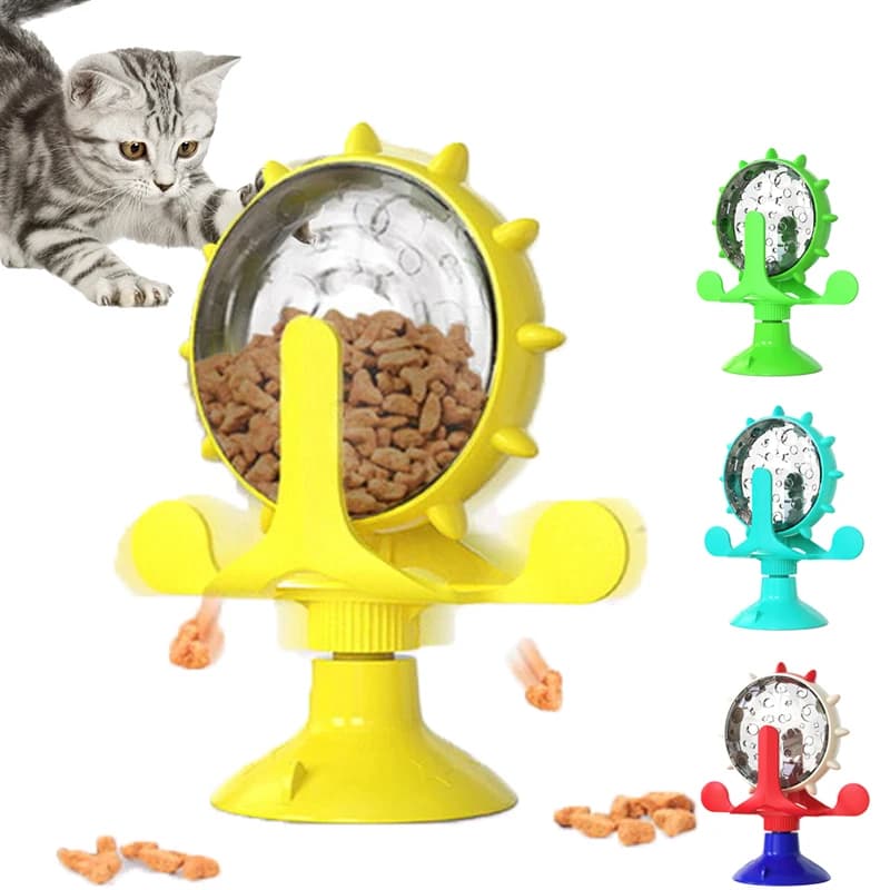 Dispenser di Cibo Ecologico Girevole, Ciotola Rotante a Lenta Emissione, Giocattolo Interattivo a Forma di Mulino a Vento per Cani e Gatti