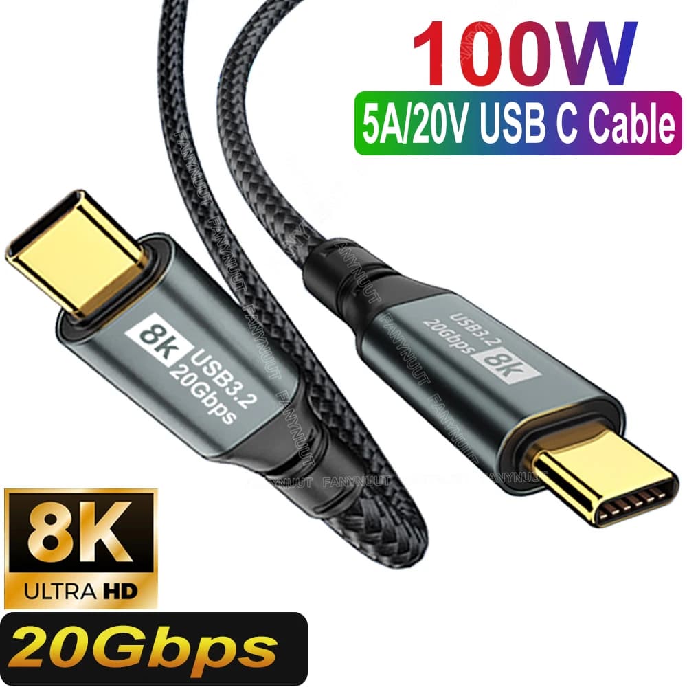 Cavo USB3.2 Gen2 cavo 8K USB tipo C da 20Gbps a cavo 8K 5A PD100W cavo di ricarica QC4.0 per cavo WD nero SuperSpeed USB 20Gbps