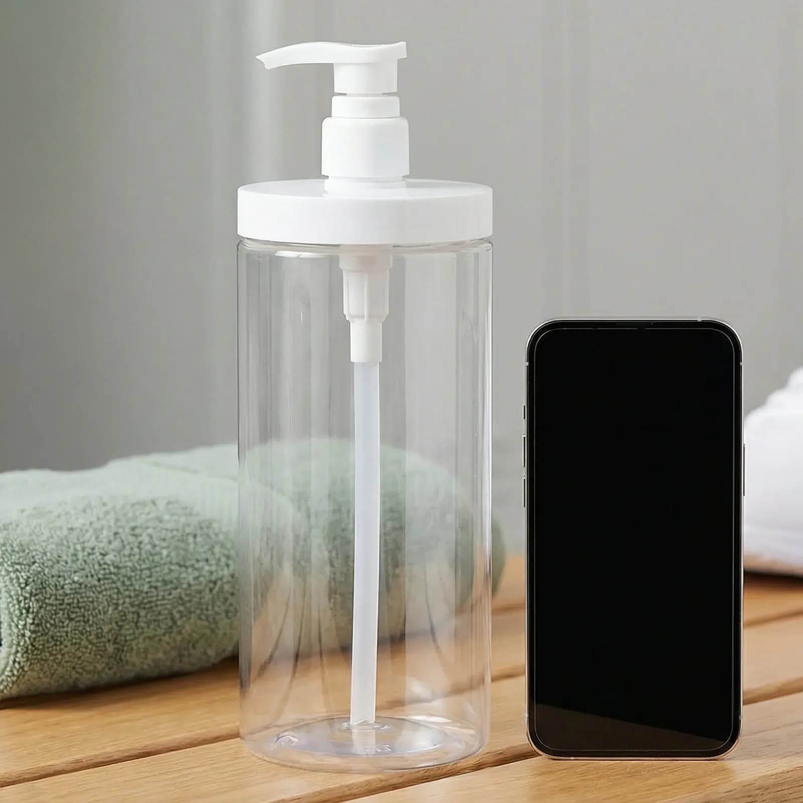 4Pcs High Transparency Refillable Pump Bottles 1000Ml Wide Opening Travel Dispenser for Liquid Soap Detergent Cosmetics Mess
