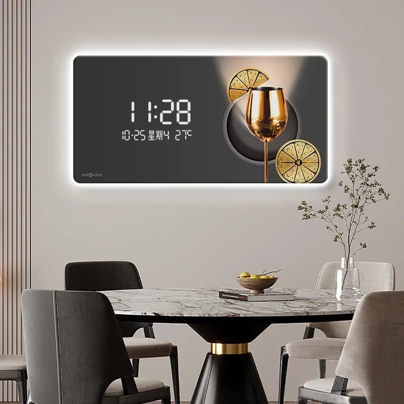 Home Decor LED luce ambientale orologio da parete decorazione soggiorno Display digitale elettronico orologio silenzioso