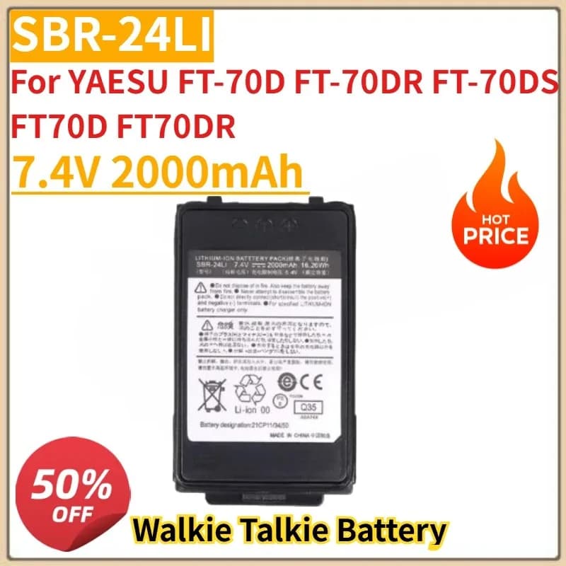NUOVA batteria agli ioni di litio walkie-talkie sostitutiva da 7.4 V 2000 mAh SBR-24Li per YAESU FT-70D FT-70DR FT-70DS FT70D FT70DR