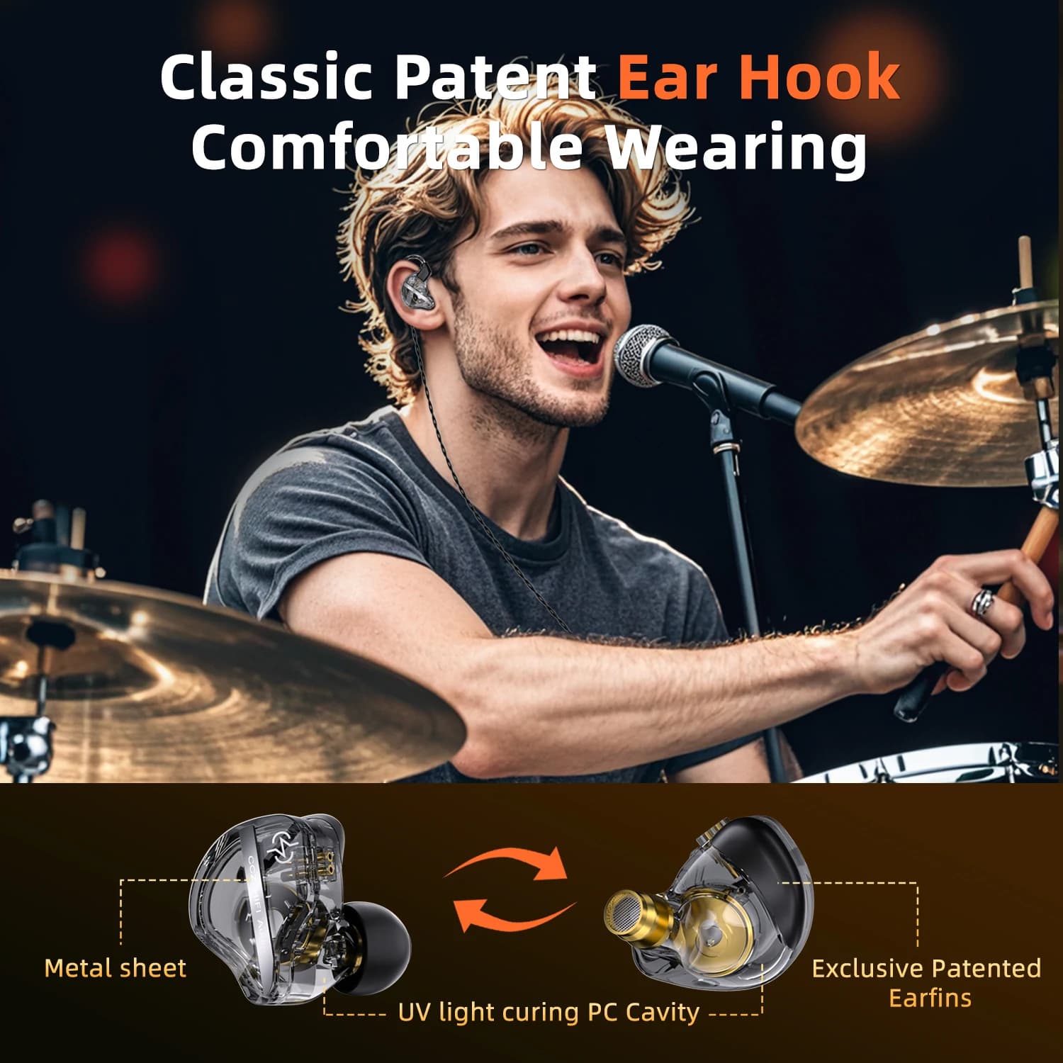 CCZ DC01 Pro Wired In Ear Monitor Earphones Single Dynamic Driver Super Deep Bass IEM Earbuds High Purity OFC Detachable Cable Gaming Headset for Musicians Singers Audiophiles PC