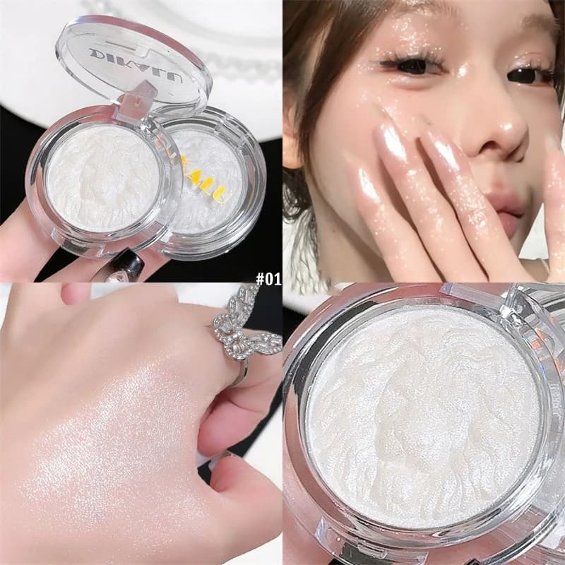 Tavolozza di evidenziatori bianchi al chiaro di luna per contorni e strobare, tavolozza di crema luccicante con glitter ad alta luce per la testa di leone per tutti i giorni