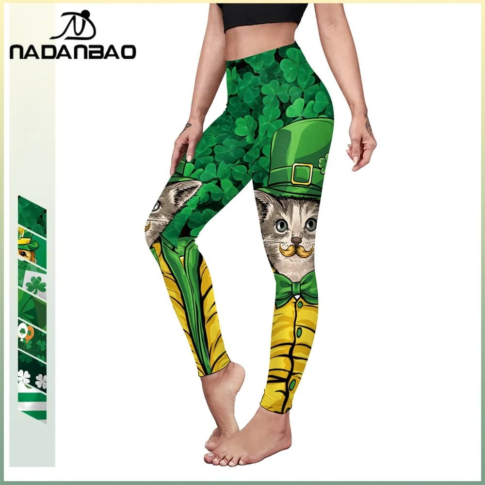 Nadanbao St. Patrick's Day Donna Shamrocks Cappello Stampa Pantaloni Irish Green Festival Party Leggings Pantaloni casual morbidi Collant da yoga