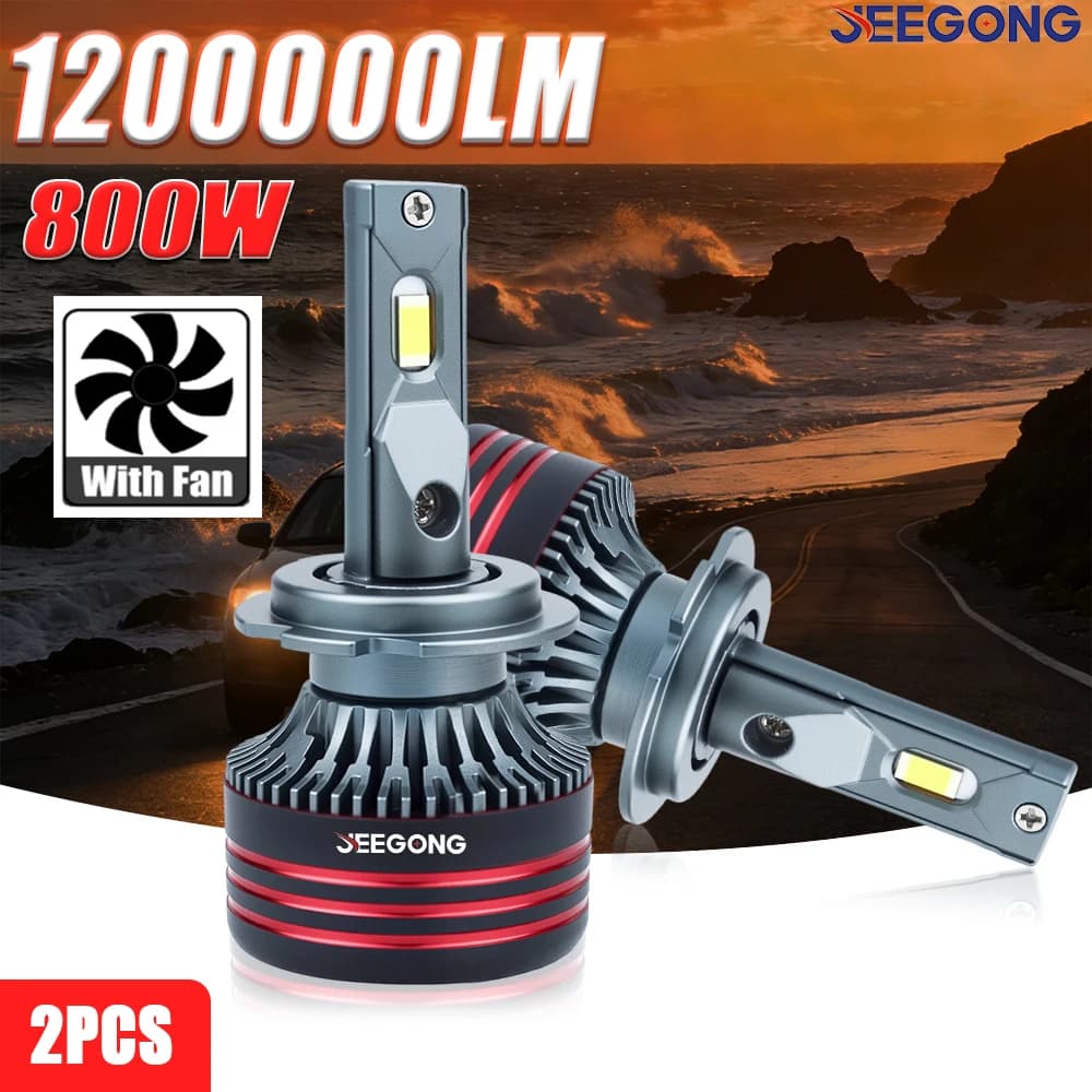 2 Pezzi Lampadine LED H7 H4 per Fari, 1.200.000LM Alta Potenza, H11 9003 HB2 9005 HB3 9006 HB4, CANBUS Senza Errori, con Ventola a Raffreddamento Rapido