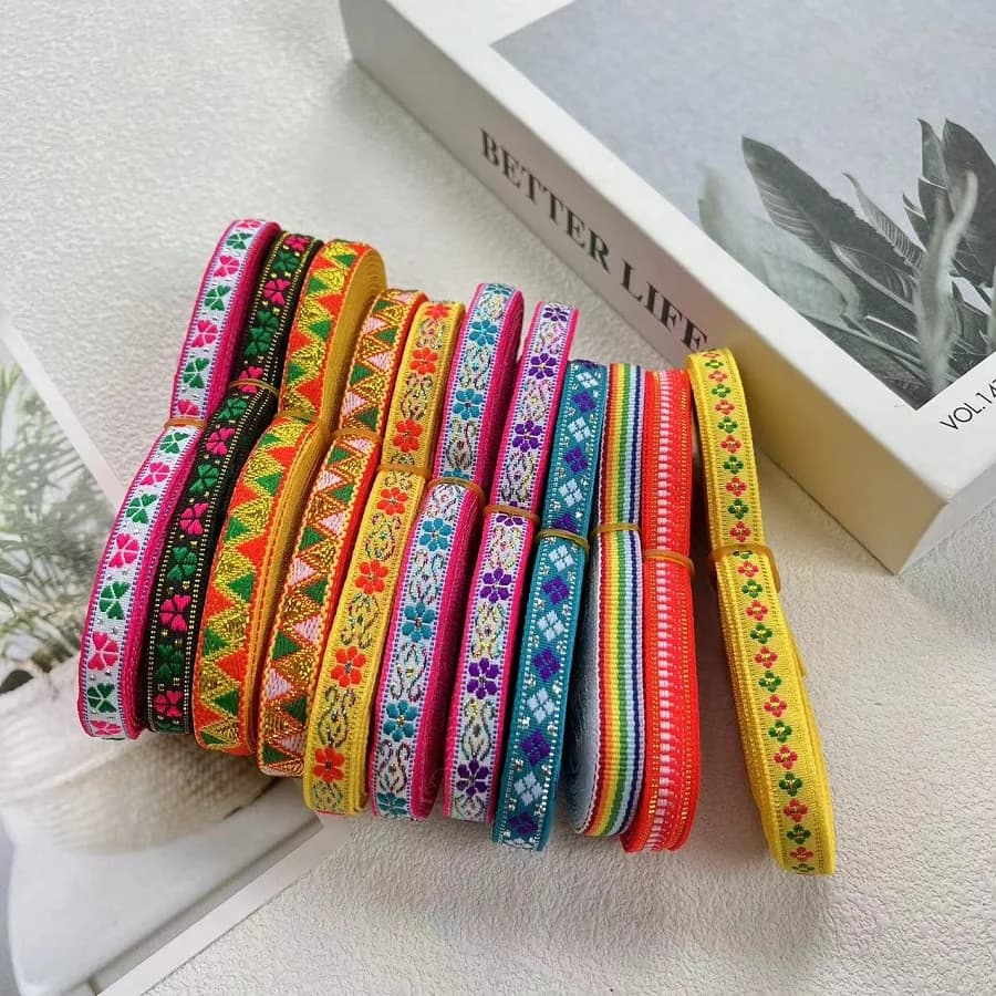 7 m/lotto di larghezza circa 1 CM di nastro Jacquard intrecciato fiori geometrici per accessori di abbigliamento ZH-5798
