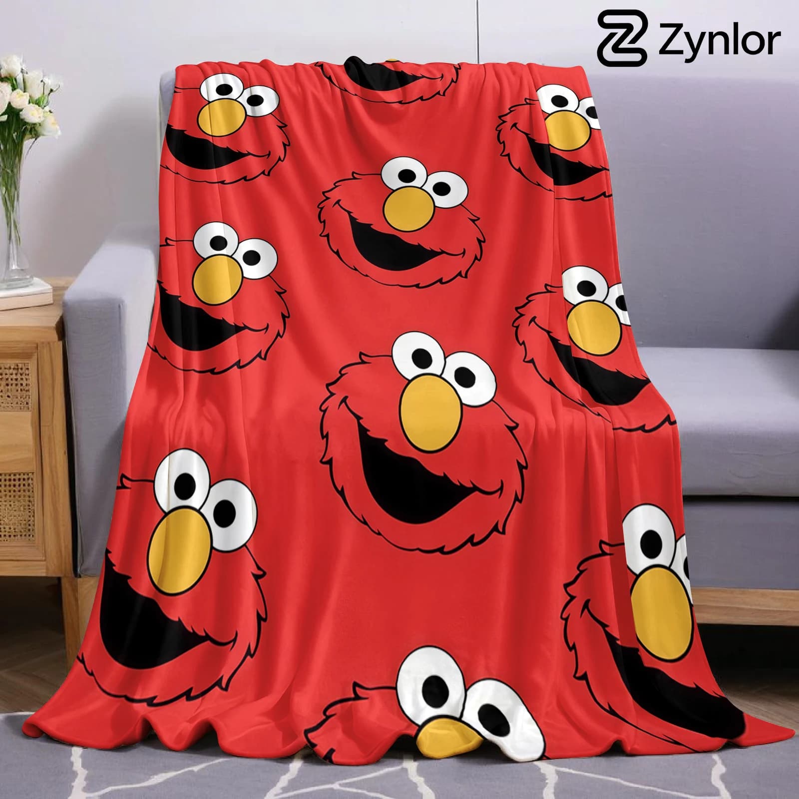 Elmo Face Cartoon Anime Print Flannel Blanket Soft Warm Throw for Kids Bedroom Sofa Bed Christmas Office Car