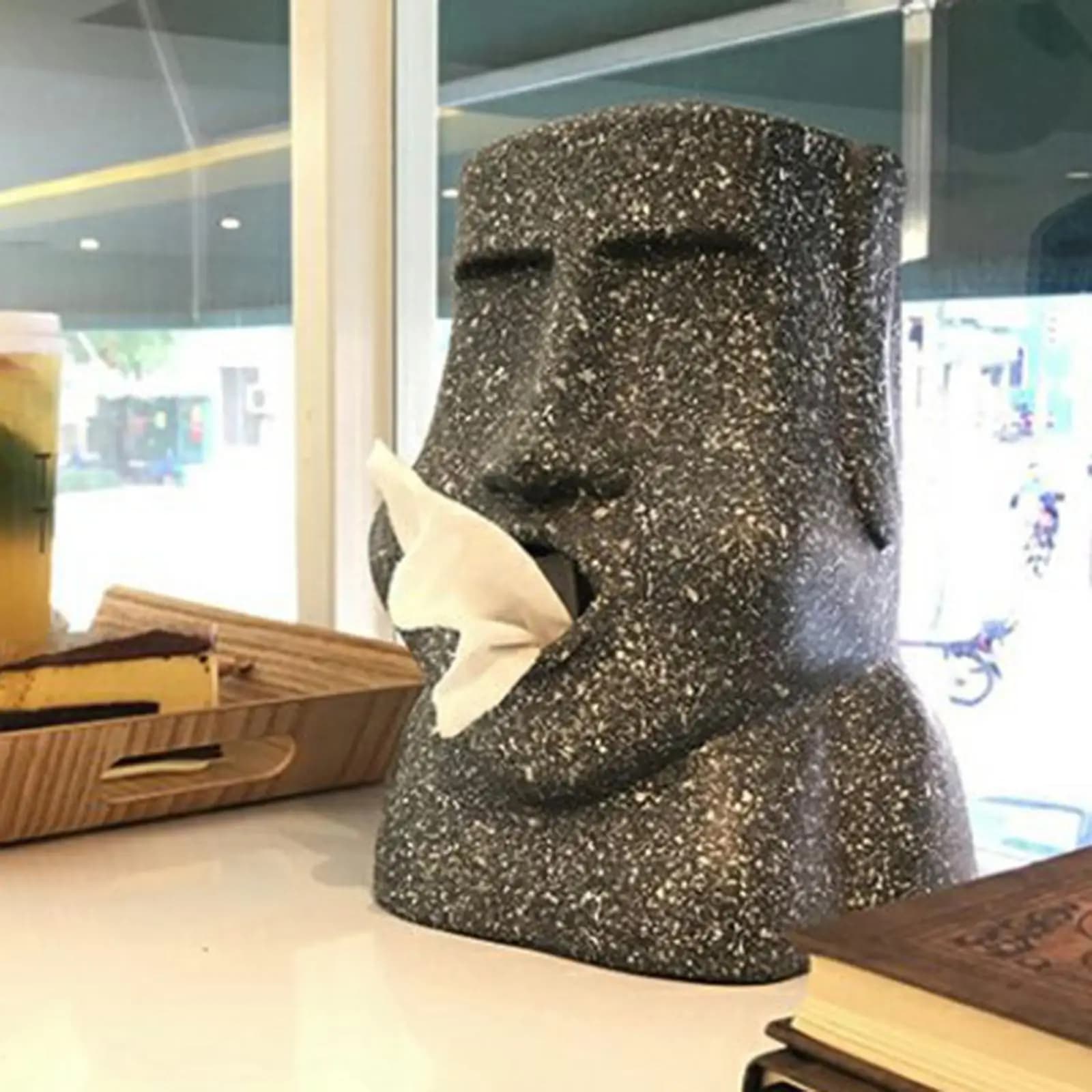 Tissue Box Holder, Moai Sculpture Decor Creative Organization for Bathroom Home Toilet