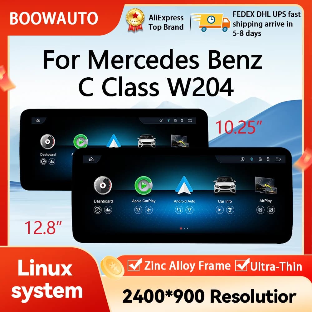 2400*900 HD Linux Screen Wireless CarPlay Android Auto Multimedia Display for Mercedes-Benz C Class W204 S204 NTG4.0 2008-2010