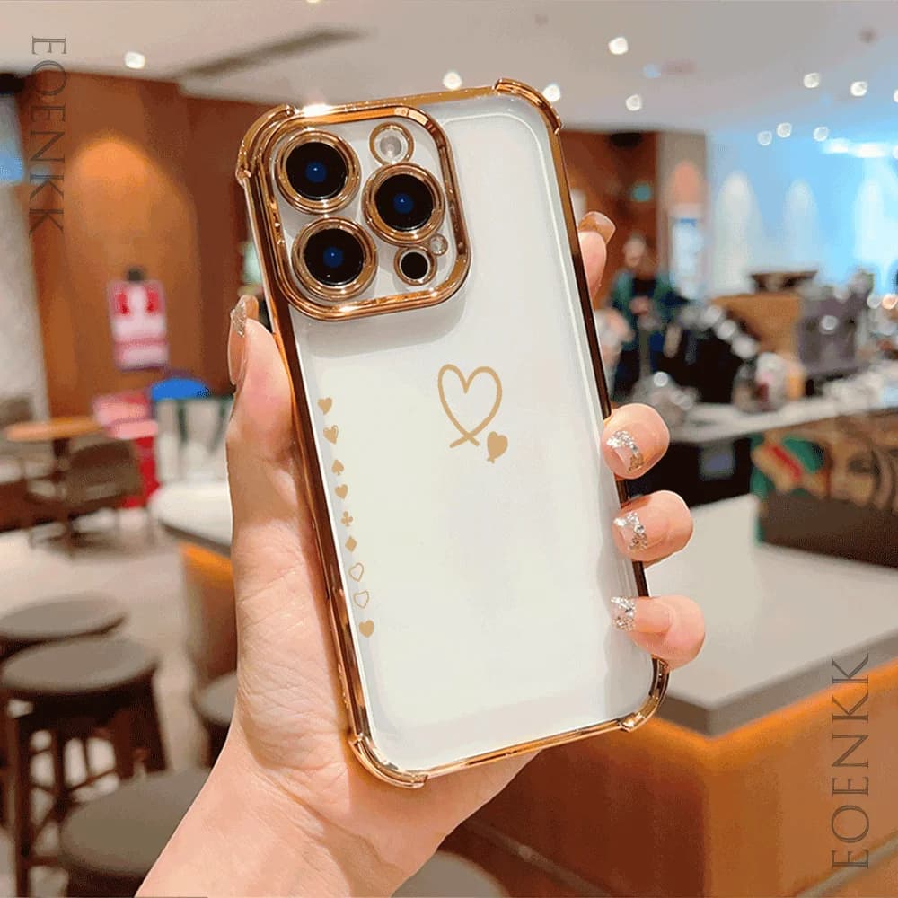 Custodia per telefono Golden Heart per IPhone 11 12 13 14 15 16 Pro Max 7 14 15 16 Plus Placca Protezione anticaduta Cover trasparente