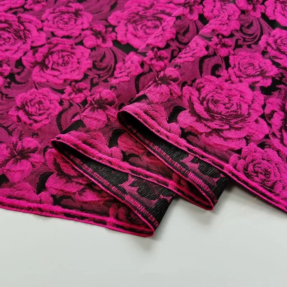 Jacquard Brocade Fabric French Romantic Embossed Rose Clothing Cloth for Dress Diy Sewing Trench Coat Dark Pattern By The Meter