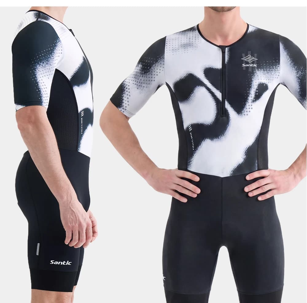 Tuta da ciclismo da triathlon a maniche corte da uomo Santic, tuta elastica traspirante con imbottitura ad alta densità da 80 kg KM26C03030W