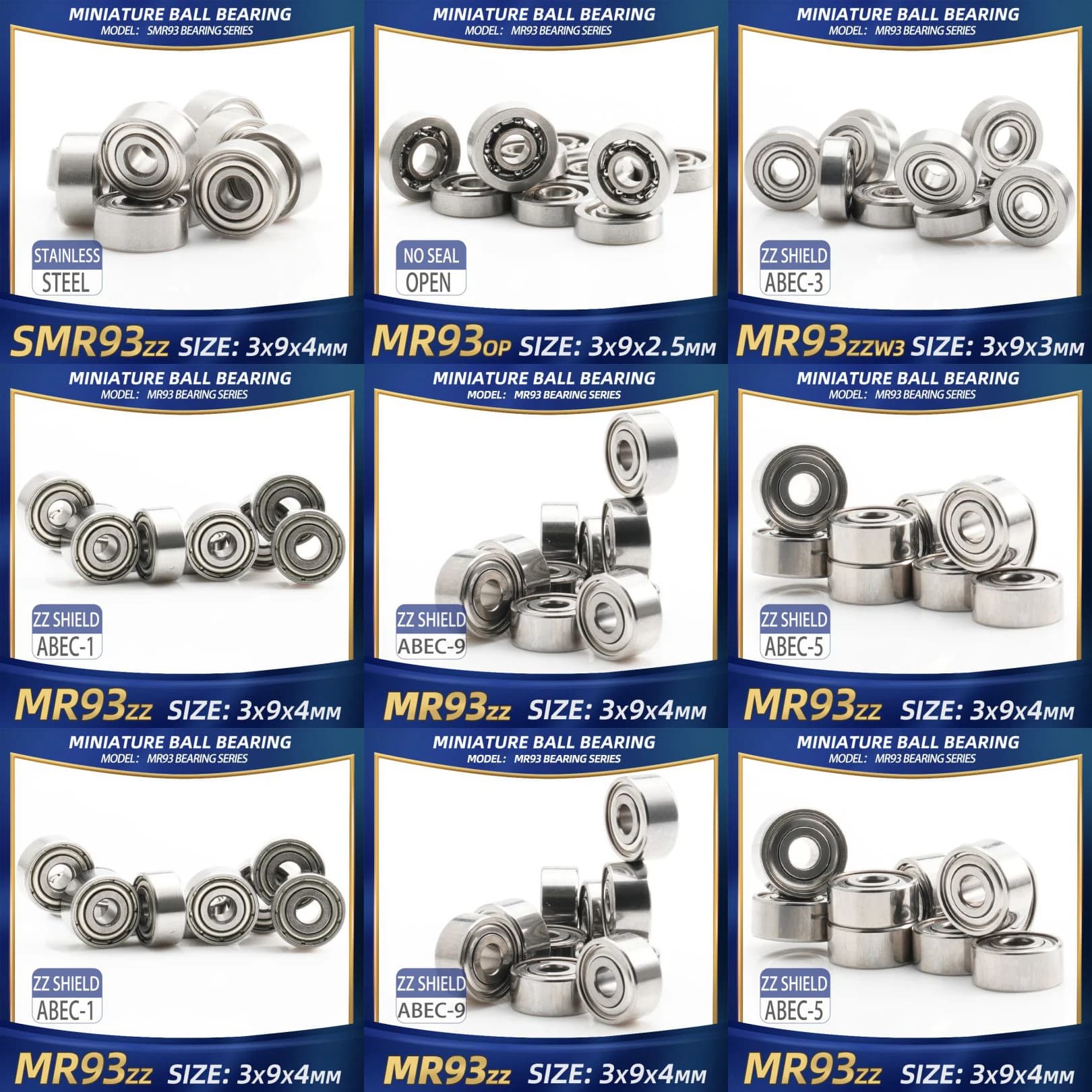 FUSHI MR93 ZZ Cuscinetto 3x9x4 mm 10 Pz MR93ZZ MR93Open Cuscinetti Manipolo Per Scheda Video Ad Alta Velocità Per Motore