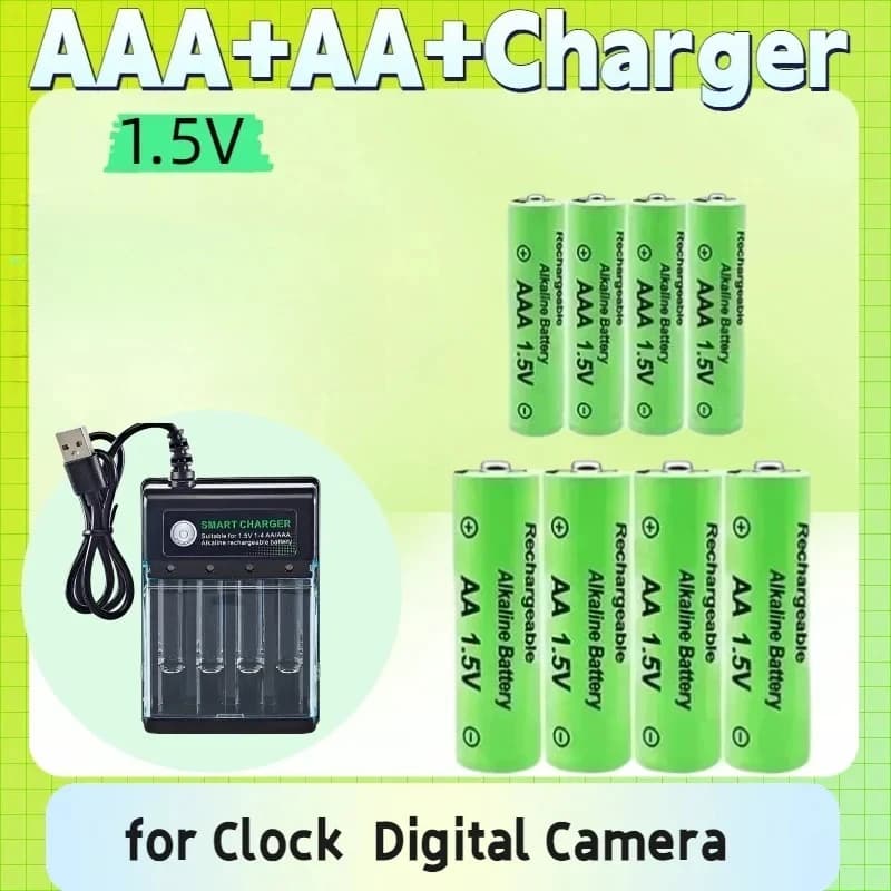 Original Rechargeable Battery 1.5V AA+AAA+Charger for Computer Clock Radio Video Game Digital Camera AA AAA