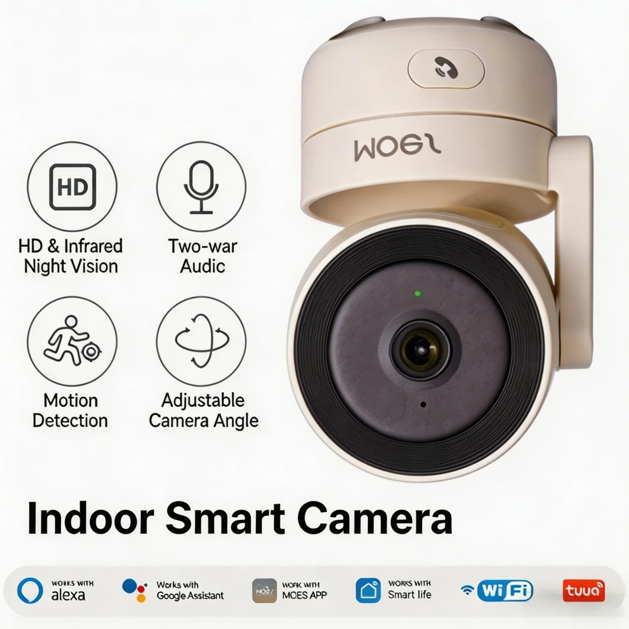 Telecamera PTZ WiFi Smart da 4MP per Interni con Audio Bidirezionale, Visione Notturna IR, Rilevamento Movimento e Visualizzazione Remota tramite APP per Monitoraggio Bambini e Animali Domestici